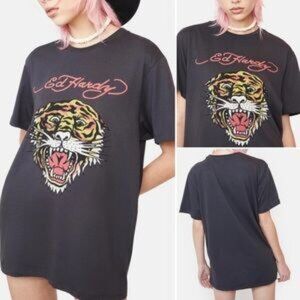 Ed Hardy Tiger Head Graphic Tee in Dark Grey